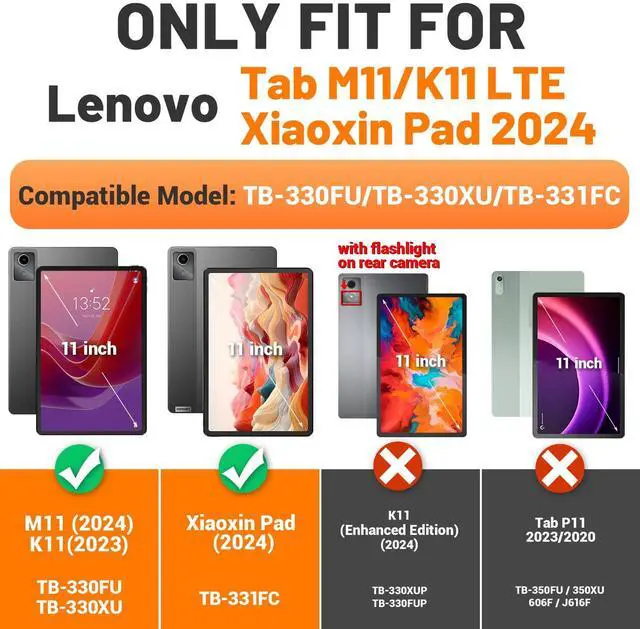 Alt view image 2 of 5 - SEYMAC stock Tablet Case for Lenovo Tab M11 (TB-330FU/TB-330XU) 11 inch Drop-Proof Protection Cover with 360° Rotate Stand & Strap [Pen Holder] & Screen Protector/K11/Xiaoxin Pad 2024, Beige+Pink