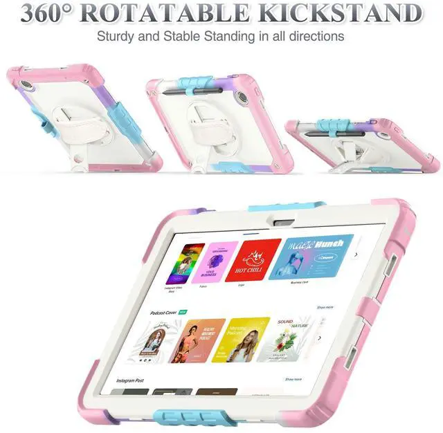 Alt view image 4 of 5 - SEYMAC stock Tablet Case for Lenovo Tab M11 (TB-330FU/TB-330XU) 11 inch Drop-Proof Protection Cover with 360° Rotate Stand & Strap [Pen Holder] & Screen Protector/K11/Xiaoxin Pad 2024, Beige+Pink