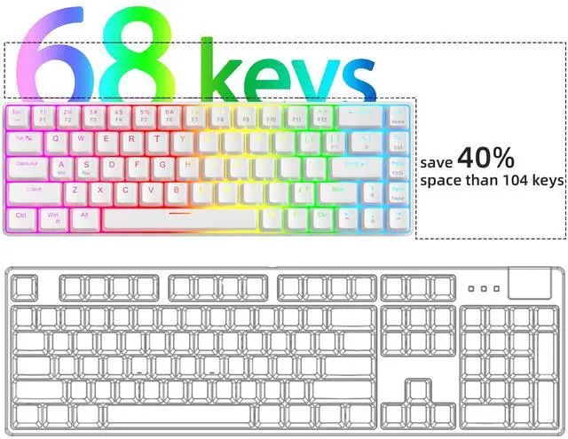 Alt view image 5 of 5 - MageGee 60% Rapid Trigger Gaming Keyboard, Hall Effect Magnetic Switch, Actuation Point Adjustable, 8000Hz Polling Rate, Hot Swappable RGB Backlit Wired Keyboard with Arrow Keys for Win/PC/MAC, White