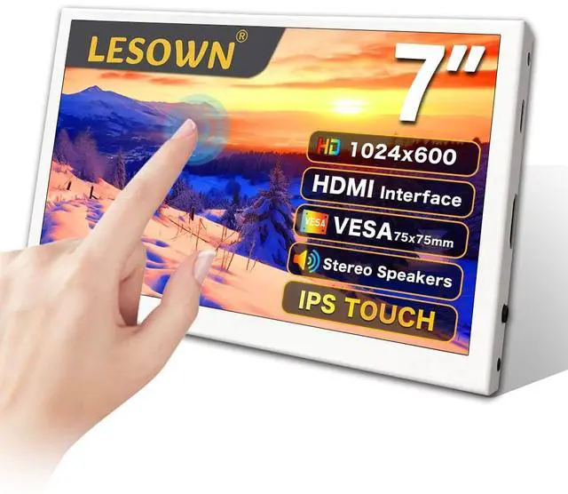 Main image of LESOWN Small Monitor 7 inch 1024x600 IPS Capacitive Touch 7" HDMI Wide Screen Portable LCD Display with Speakers for Raspberry Pi Laptop White