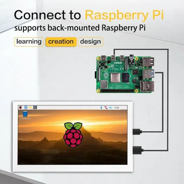 Alt view image 3 of 5 - LESOWN Small Monitor 7 inch 1024x600 IPS Capacitive Touch 7" HDMI Wide Screen Portable LCD Display with Speakers for Raspberry Pi Laptop White