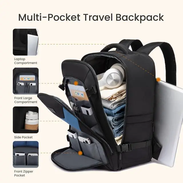Alt view image 5 of 5 - LOVEVOOK Travel Carry on Backpack for Men Women, Expandable 40L Extra Large Carry on Backpacks for Airplanes with 2 Packing Cubes,TSA Personal Item Travel Bag fits 17" Laptop,Travel Essentials