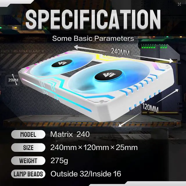 Alt view image 2 of 4 - ASIAHORSE Matrix-White 48 Addressable RGB LEDs 240MM All-in-One Square Frame Integrated Fan with MB Sync/Analog Controller, Integrated PWM Control Fan for Computer Case and Liquid Cooling System