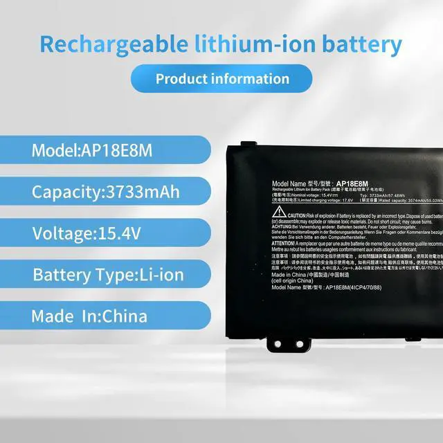 Alt view image 2 of 5 - AP18E7M AP18E8M Laptop Battery Replacement for Acer Nitro 5 AN515-54 AN517-51 Nitro 7 AN715-51 Aspire 7 A715-74G Predator Helios 300 PH315-52 PH317-53 Triton 300 PT315-51 Series(15.4V 58.75Wh)