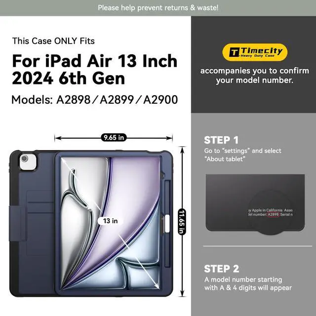 Alt view image 2 of 5 - Timecity for iPad Air 13 Inch Case M3 2025/ M2 2024, Strong Magnetic with 6 Angle Stand, Auto Sleep/Wake, Upgrade PU Leather Cover for iPad Air 13 2024, Navy Bule