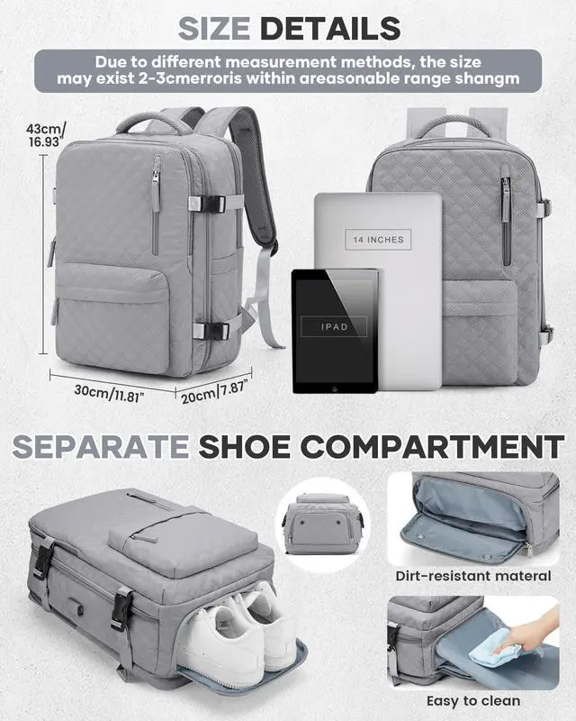Alt view image 3 of 5 - Travel Vacuum Storage Backpack with Air Pump Vacuum Seal Compression Space Saver Bags Clothing Vacpack Airback 18x14x8 inches Travel Bag Carry on Personal item Laptop Work Backpacks Women Men Grey
