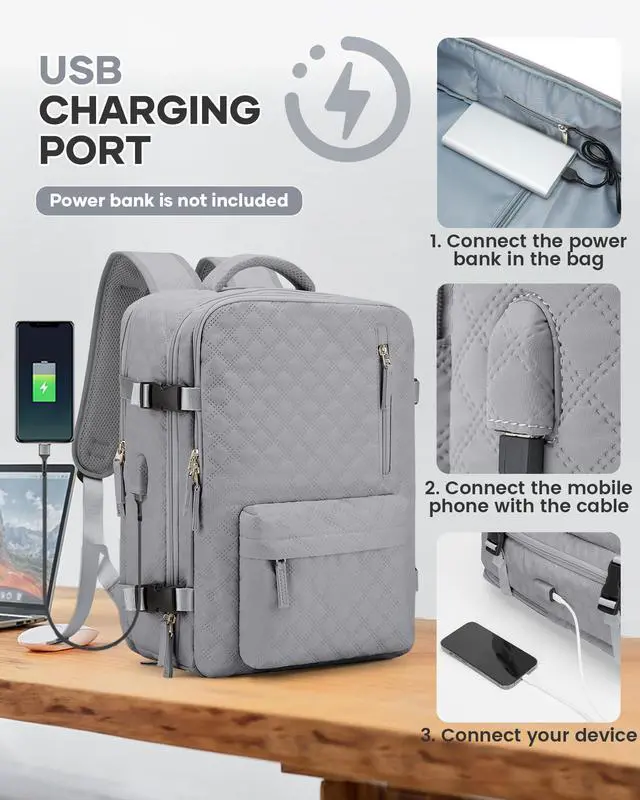 Alt view image 5 of 5 - Travel Vacuum Storage Backpack with Air Pump Vacuum Seal Compression Space Saver Bags Clothing Vacpack Airback 18x14x8 inches Travel Bag Carry on Personal item Laptop Work Backpacks Women Men Grey