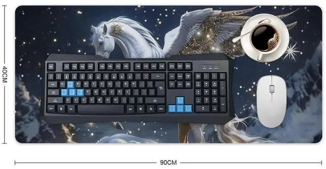 Alt view image 2 of 5 - QEOPGNE White Horse Large Mouse Pad Gaming Pegasus Fantasy Horse Mousepad Big Aesthetic Animal Desk Mat Extended Keyboard Computer Pad Office Desk Organizers and Accessories 35.4 x 15.7 Inch