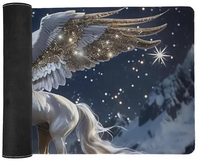Alt view image 3 of 5 - QEOPGNE White Horse Large Mouse Pad Gaming Pegasus Fantasy Horse Mousepad Big Aesthetic Animal Desk Mat Extended Keyboard Computer Pad Office Desk Organizers and Accessories 35.4 x 15.7 Inch