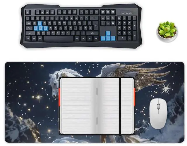 Alt view image 4 of 5 - QEOPGNE White Horse Large Mouse Pad Gaming Pegasus Fantasy Horse Mousepad Big Aesthetic Animal Desk Mat Extended Keyboard Computer Pad Office Desk Organizers and Accessories 35.4 x 15.7 Inch