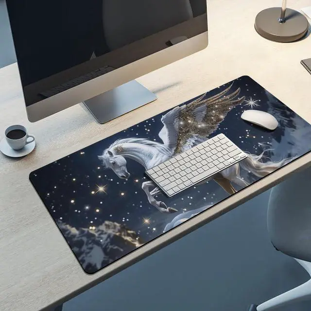 Alt view image 5 of 5 - QEOPGNE White Horse Large Mouse Pad Gaming Pegasus Fantasy Horse Mousepad Big Aesthetic Animal Desk Mat Extended Keyboard Computer Pad Office Desk Organizers and Accessories 35.4 x 15.7 Inch
