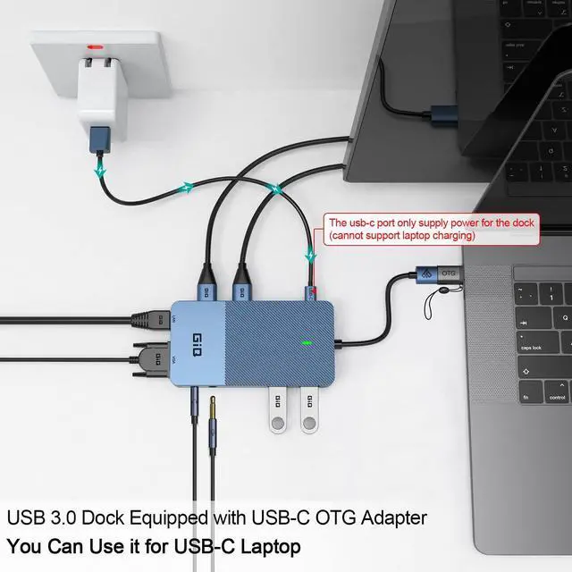 Alt view image 4 of 5 - USB Docking Station GIQ USB C HUB USB 3.0 to Dual HDMI VGA Adapter Triple Display USB C Laptop Docking Station Dual Monitor HDMI Splitter Extender Compatible with MacBook M1 M2 USB Dock-Blue