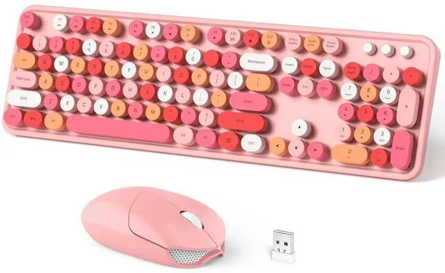 Main image of Dilter Wireless Keyboard and Mouse Combo, 104 Keys Full-Sized 2.4 GHz Round Keycap Colorful Keyboards, USB Receiver Plug and Play, for Windows, PC, Laptop, Desktop (Pink)