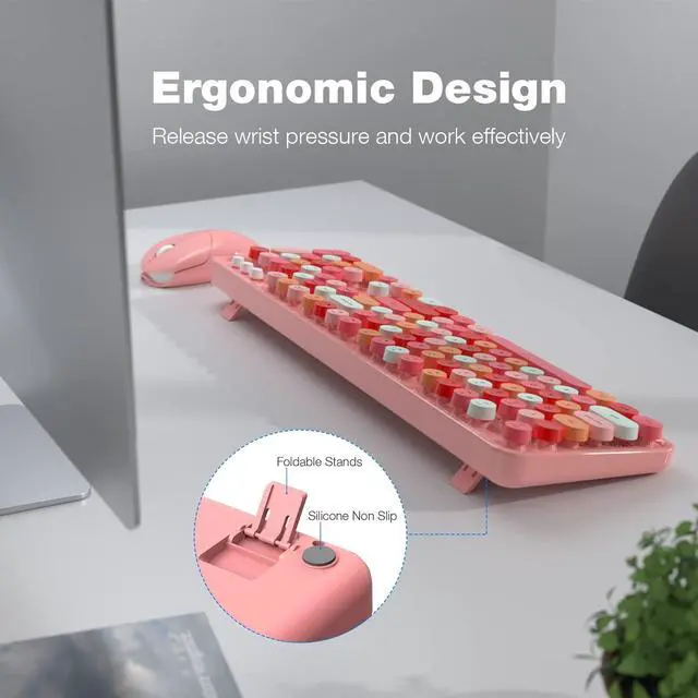 Alt view image 5 of 5 - Dilter Wireless Keyboard and Mouse Combo, 104 Keys Full-Sized 2.4 GHz Round Keycap Colorful Keyboards, USB Receiver Plug and Play, for Windows, PC, Laptop, Desktop (Pink)