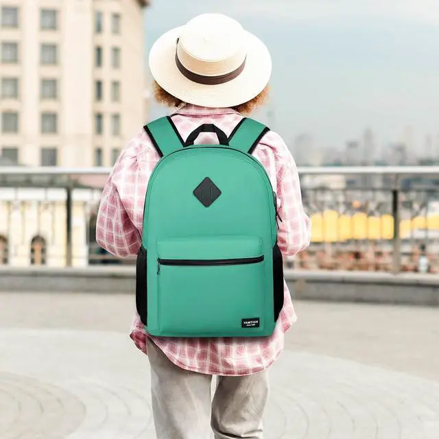 Alt view image 2 of 5 - YAMTION School Backpack for Teens,Green Bookbag Classic Backpack with USB Port for High School College Students