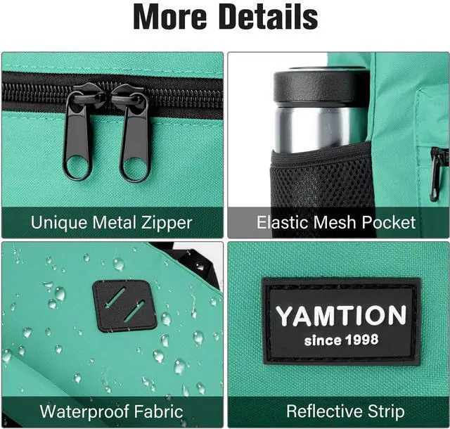 Alt view image 3 of 5 - YAMTION School Backpack for Teens,Green Bookbag Classic Backpack with USB Port for High School College Students