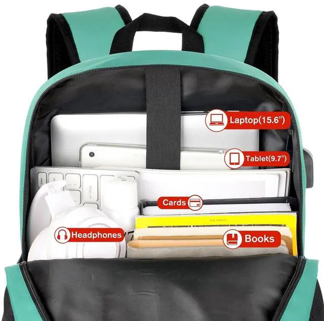 Alt view image 4 of 5 - YAMTION School Backpack for Teens,Green Bookbag Classic Backpack with USB Port for High School College Students