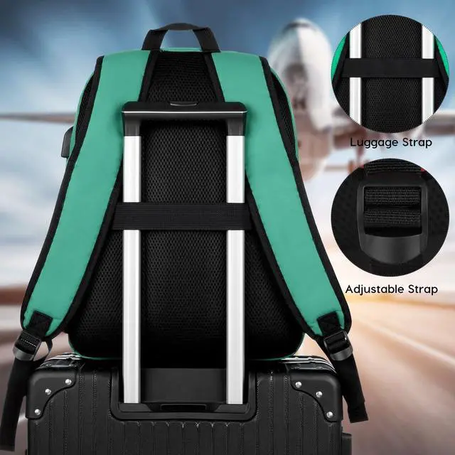 Alt view image 5 of 5 - YAMTION School Backpack for Teens,Green Bookbag Classic Backpack with USB Port for High School College Students