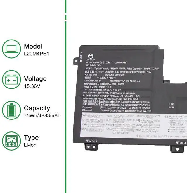 Alt view image 2 of 5 - JIAZIJIA L20M4PE1 Laptop Battery Replacement for Lenovo IdeaPad 5 Pro-16ACH6 Pro-16IHU6 Creator 5-16ACH6 Series SB11B66551 5B11B66552 SB11N52009 5B11N52045 L20L4PE1 SB11B66556 L20C4PE1 15.36V 75Wh