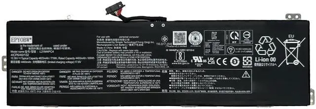 Main image of EPYOBW L21M4PC4 Laptop Battery 71Wh 4623mAh 4-Cell 15.36V Compatible with Lenovo IdeaPad Gaming 3-16IAH7 82SA / 3-16ARH7 82SC Series Notebook L21L4PC1 SB11F36368 5B11F36373 SB11F36374 5B11F36376