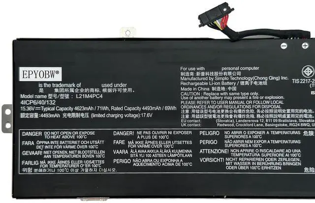Alt view image 2 of 5 - EPYOBW L21M4PC4 Laptop Battery 71Wh 4623mAh 4-Cell 15.36V Compatible with Lenovo IdeaPad Gaming 3-16IAH7 82SA / 3-16ARH7 82SC Series Notebook L21L4PC1 SB11F36368 5B11F36373 SB11F36374 5B11F36376
