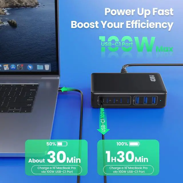 Alt view image 5 of 5 - USB C Charger 430W USB C Charger Block 8-Ports GaN IV Fast Charging Station,PD 100W Laptop Charging Hub Wall Adapter Compatible with MacBook/Air,DELL,Steam Desk,iPhone 16/15/14,Galaxy S24 etc