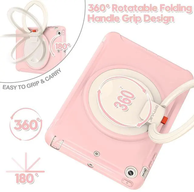 Alt view image 2 of 5 - BATYUE iPad Mini Case for iPad Mini 1/2/3 Generation Heavy Duty Three Layer Hybrid TPU+PC Full-body Rugged Protective Case With Handle Grip/360° rotating stand for Kids Girls Boys Students(CheeryPink)