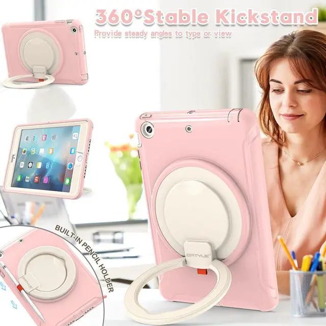 Alt view image 3 of 5 - BATYUE iPad Mini Case for iPad Mini 1/2/3 Generation Heavy Duty Three Layer Hybrid TPU+PC Full-body Rugged Protective Case With Handle Grip/360° rotating stand for Kids Girls Boys Students(CheeryPink)