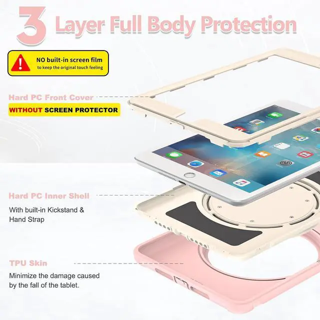 Alt view image 5 of 5 - BATYUE iPad Mini Case for iPad Mini 1/2/3 Generation Heavy Duty Three Layer Hybrid TPU+PC Full-body Rugged Protective Case With Handle Grip/360° rotating stand for Kids Girls Boys Students(CheeryPink)