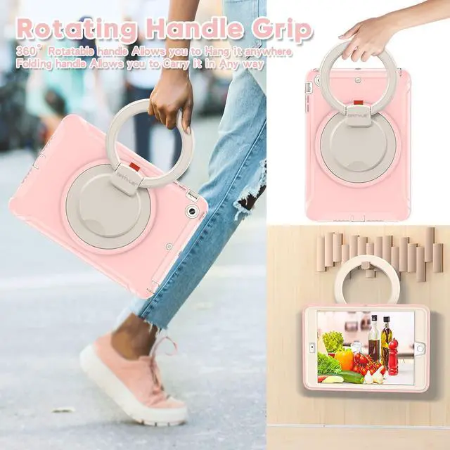 Alt view image 4 of 5 - BATYUE iPad Mini Case for iPad Mini 1/2/3 Generation Heavy Duty Three Layer Hybrid TPU+PC Full-body Rugged Protective Case With Handle Grip/360° rotating stand for Kids Girls Boys Students(CheeryPink)
