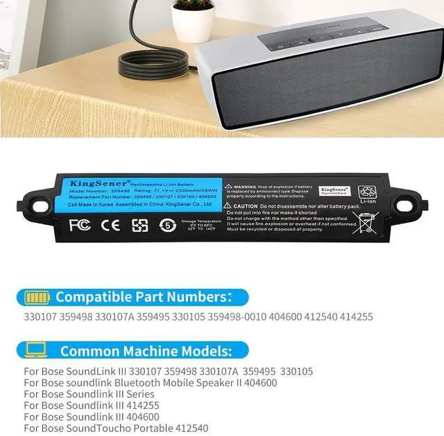 Alt view image 4 of 5 - KingSener 359498 Battery 330107A 359495 330105 330105A for Bose SoundLink III 330107 Bose soundlink Mobile Speaker II 404600-11.1V 2330mAh