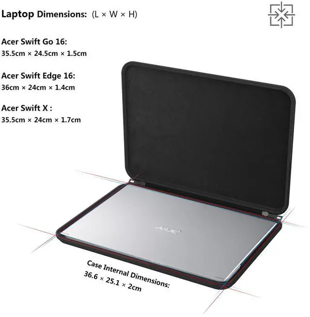 Alt view image 2 of 5 - Smatree 16 inch Hard Water-Resistant Sleeve Case for Acer Swift Go 16-SFG16-71-52SD/Edge 16-SFA16-41-R6YS, for Acer Swift X Laptop-SFX16-52G Laptop