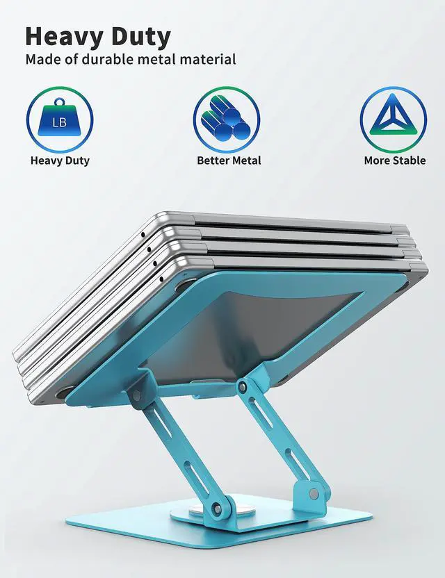 Alt view image 4 of 4 - SOUNDANCE Laptop Stand with 360° Rotating Base, Ergonomic Computer Riser for Desk, Adjutable Height Muti-Angle, Foldable Laptop Mount, Stable Metal Holder Support 10-15.6" Notebook PC, Blue