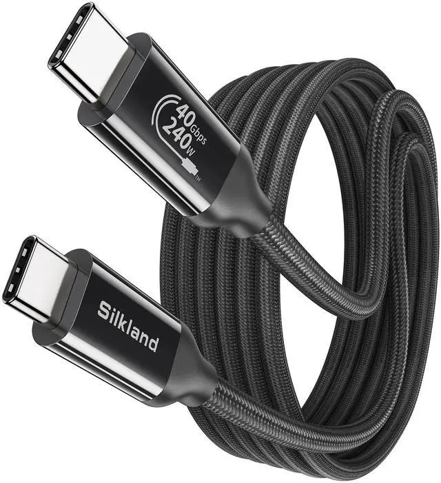 Main image of Silkland USB 4 Cable for Thunderbolt 4 [10FT/3M], 40Gbps Data Sync, 8K/5K@60Hz, 240W Fast Charging, USB C Thunderbolt Cable, Compatible for MacBook, iPhone 16, iPad, SSD, Docking, eGPU, Black