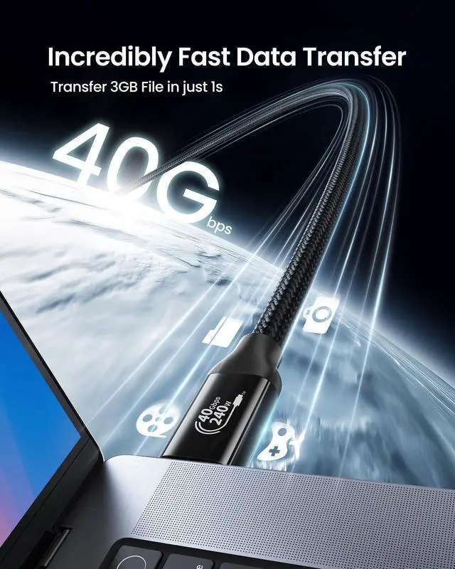 Alt view image 2 of 5 - Silkland USB 4 Cable for Thunderbolt 4 [10FT/3M], 40Gbps Data Sync, 8K/5K@60Hz, 240W Fast Charging, USB C Thunderbolt Cable, Compatible for MacBook, iPhone 16, iPad, SSD, Docking, eGPU, Black