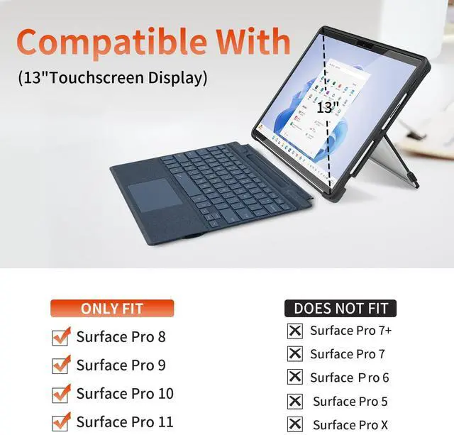 Alt view image 2 of 5 - SSS·GRGB Case fit Microsoft Surface Pro 11/10/9/8 13-Inch, with Stent Cover, Hand Strap, All-in-one Rugged Case Compatible with Type Cover Keyboards, Orange