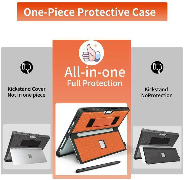 Alt view image 3 of 5 - SSS·GRGB Case fit Microsoft Surface Pro 11/10/9/8 13-Inch, with Stent Cover, Hand Strap, All-in-one Rugged Case Compatible with Type Cover Keyboards, Orange