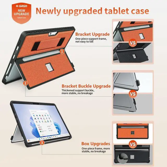 Alt view image 4 of 5 - SSS·GRGB Case fit Microsoft Surface Pro 11/10/9/8 13-Inch, with Stent Cover, Hand Strap, All-in-one Rugged Case Compatible with Type Cover Keyboards, Orange