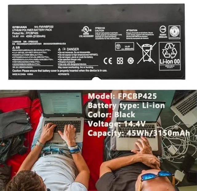 Alt view image 2 of 5 - EFOHANA FPCBP425 FMVNBP232 FPB0315S FPCBP425AP Laptop Battery Replacement for Fujitsu LifeBook T904 T935 T936 U745 14.4V 45Wh 3150mAh