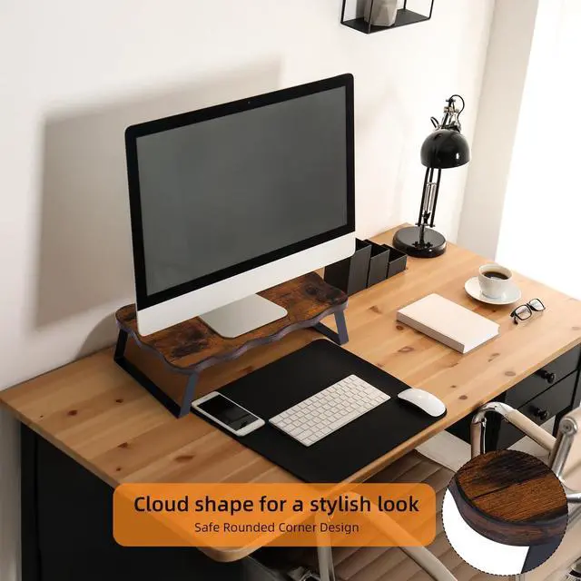 Alt view image 5 of 5 - Monitor Stand Riser, Wooden Computer Stand for Desk, Wood and Steel Multi-Purpose Desktop Storage Laptop Riser Desk Shelf for Computer, Laptop, PC, Printer, 15.75 x 9.45 x 3.94 Inch Length (Brown/2 Pc