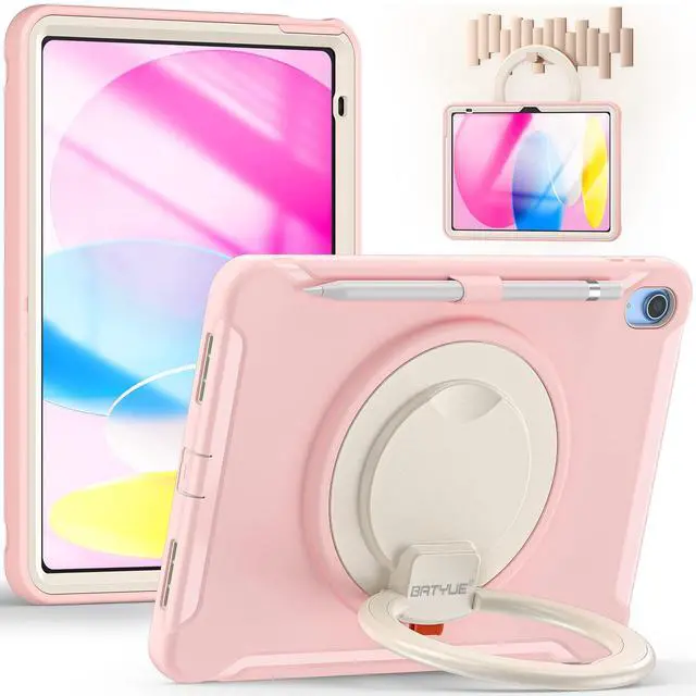 Main image of BATYUE Case for iPad (A16) 11th/10th Generation 10.9'' inch 2025/2022, Rugged Protective Shockproof Cover for Kids Girls with Screen Protector, 360° Rotating Stand, Pencil Holder, Cheery Pink