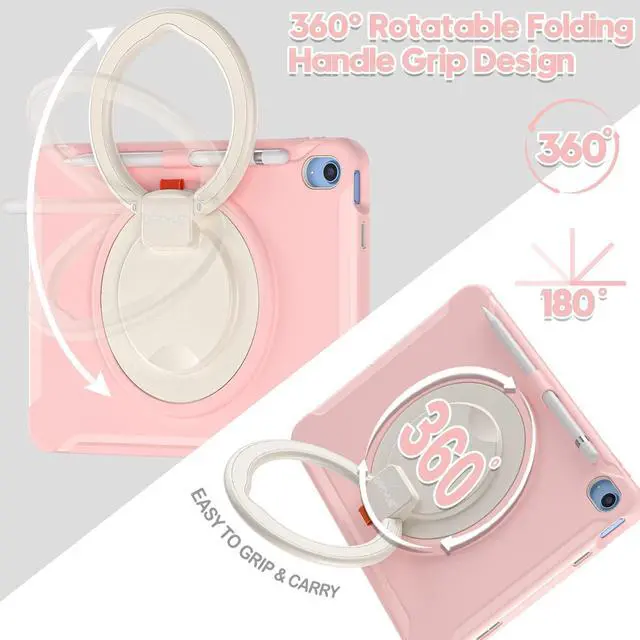 Alt view image 2 of 5 - BATYUE Case for iPad (A16) 11th/10th Generation 10.9'' inch 2025/2022, Rugged Protective Shockproof Cover for Kids Girls with Screen Protector, 360° Rotating Stand, Pencil Holder, Cheery Pink