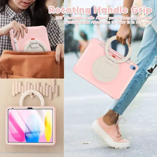 Alt view image 4 of 5 - BATYUE Case for iPad (A16) 11th/10th Generation 10.9'' inch 2025/2022, Rugged Protective Shockproof Cover for Kids Girls with Screen Protector, 360° Rotating Stand, Pencil Holder, Cheery Pink