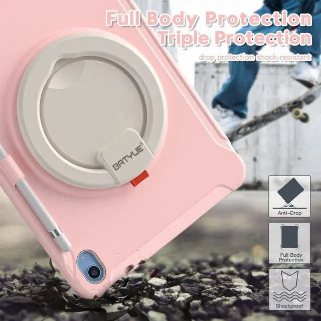 Alt view image 5 of 5 - BATYUE Case for iPad (A16) 11th/10th Generation 10.9'' inch 2025/2022, Rugged Protective Shockproof Cover for Kids Girls with Screen Protector, 360° Rotating Stand, Pencil Holder, Cheery Pink