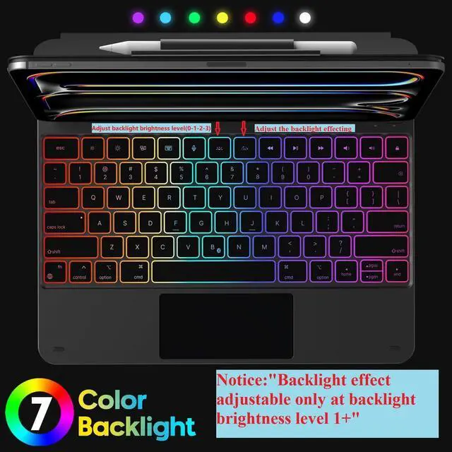 Alt view image 4 of 5 - OMOTON Magnetic Keyboard Case for iPad Pro 13 inch (M4) 2024 (A2925/A2926/A3007) only, with Pencil Holder, Multi -Touch Trackpad, Magnetic Stand, 7 Colors Backlight Wireless Bluetooth Keyboard, Black