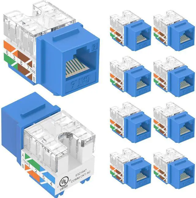 Alt view image 2 of 5 - VCELINK RJ45 Cat6 Keystone Jacks UL-Listed Blue 10-Pack with Blank Waterproof Keystone Coupler Box IP68 5-Pack