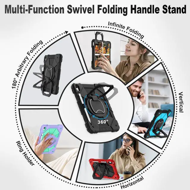 Alt view image 4 of 5 - WESOROL Case for iPad (A16) 11th Generation 11 Inch (2025),iPad 10th Generation 10.9 Inch (2022),Full-Body Drop Protection i Pad Case 10th Gen Kids Friendly with Rotating Stand Screen Protector,Black