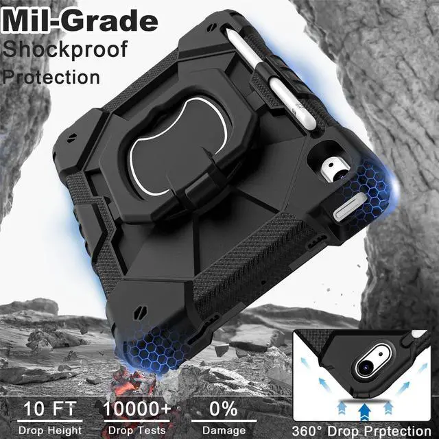 Alt view image 3 of 5 - WESOROL Case for iPad (A16) 11th Generation 11 Inch (2025),iPad 10th Generation 10.9 Inch (2022),Full-Body Drop Protection i Pad Case 10th Gen Kids Friendly with Rotating Stand Screen Protector,Black