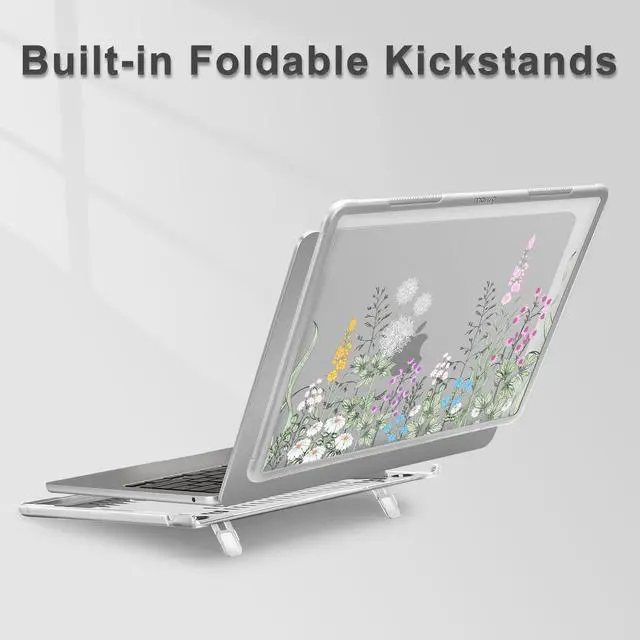 Alt view image 4 of 5 - MOSISO Compatible with MacBook Air 13 inch Case 2025 2024 2023 2022 M4 A3240 M3 A3113 M2 A2681, Lush Weeds Heavy Duty Shockproof Hard Shell with Fold Kickstand for MacBook Air 13.6 inch, Transparent