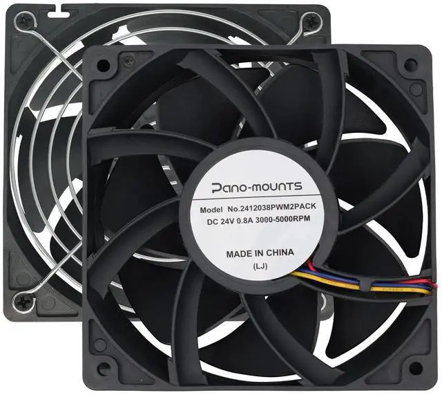 Main image of 2-Pack 24V DC 120mm High CFM 12038 120mm x 38mm 4.72inch 0.8A High Speed Dual Ball Bearing 4Pin PWM Brushless PC Computer CPU Case Miner Exhaust Ventilation Fan with Metal Guard Grill 3000-5000RPM